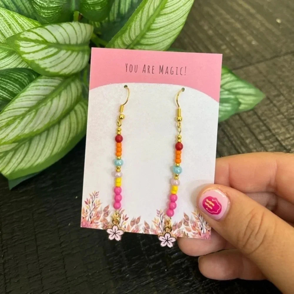 Handmade colorful earrings‎ with flower detail | beaded earrings
